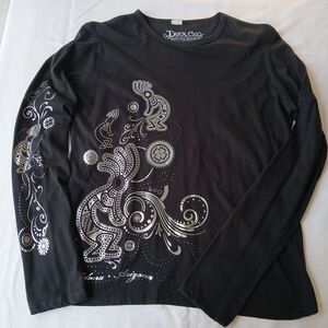 Duck Co Classic T-Shirt Black W/ Silver Kokopelli Design Long Sleeve Large